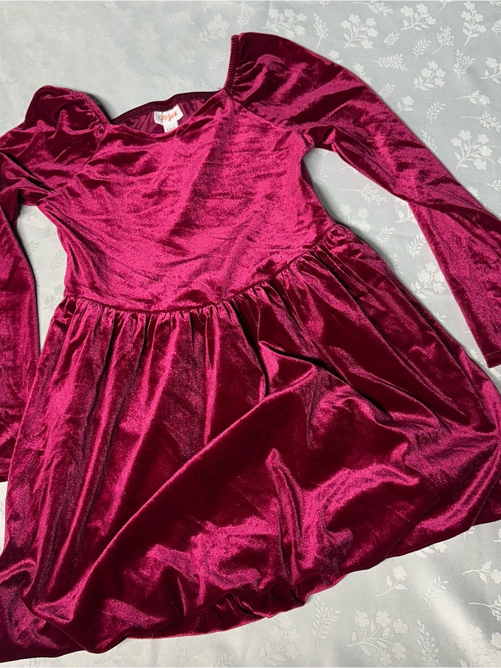 Girls' Burgundy Velvet Long-Sleeve Dress S 6/7